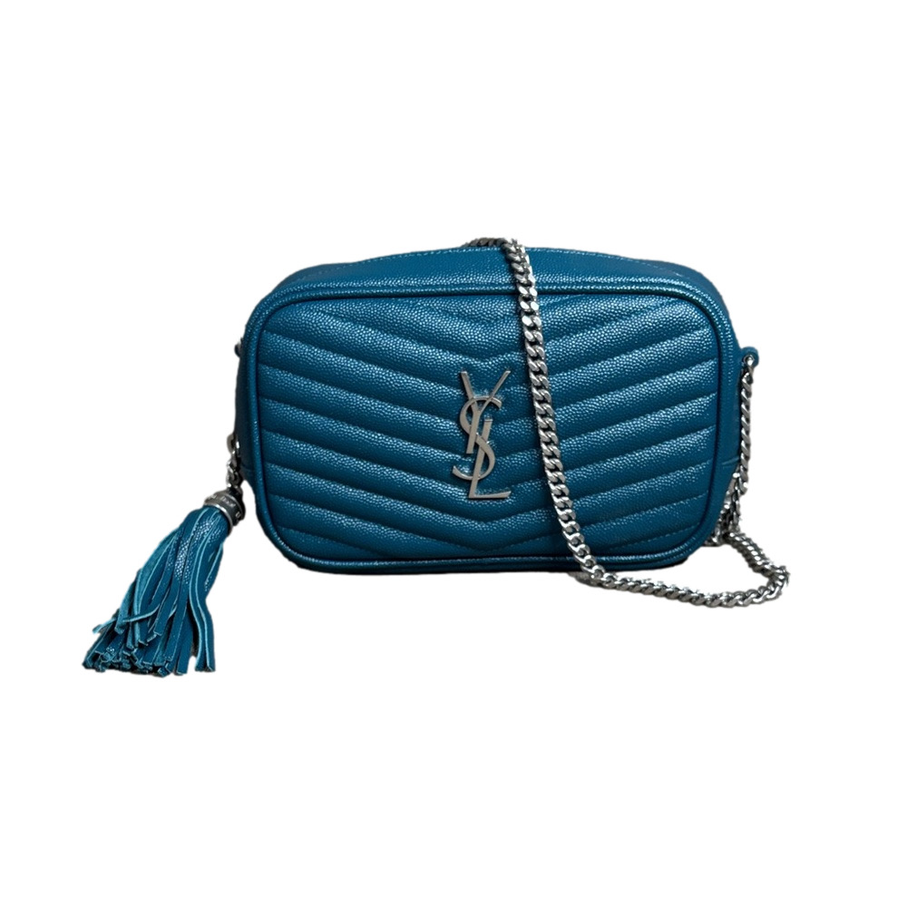 Saint Laurent  YSL Mini LouLouTeal Quilted Leather Crossbody Bag Tassel Silver - Picture 2 of 11